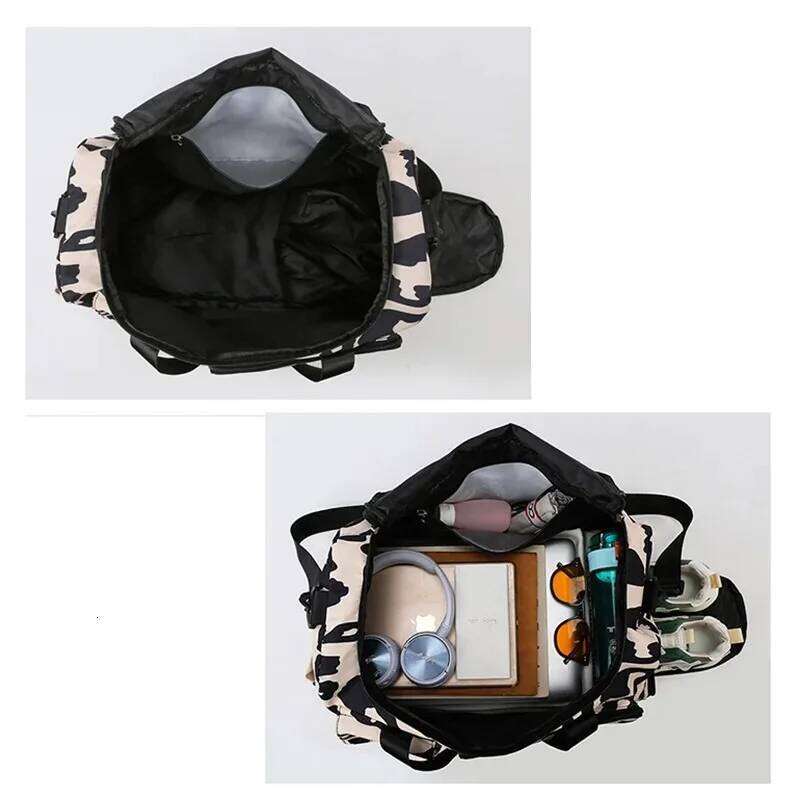 Travel Women's Handbag Leopard Zebra Camouflage Waterproof Large Pull Rod Boarding Fitness Dry Wet Separation Luggage Bag Y260225