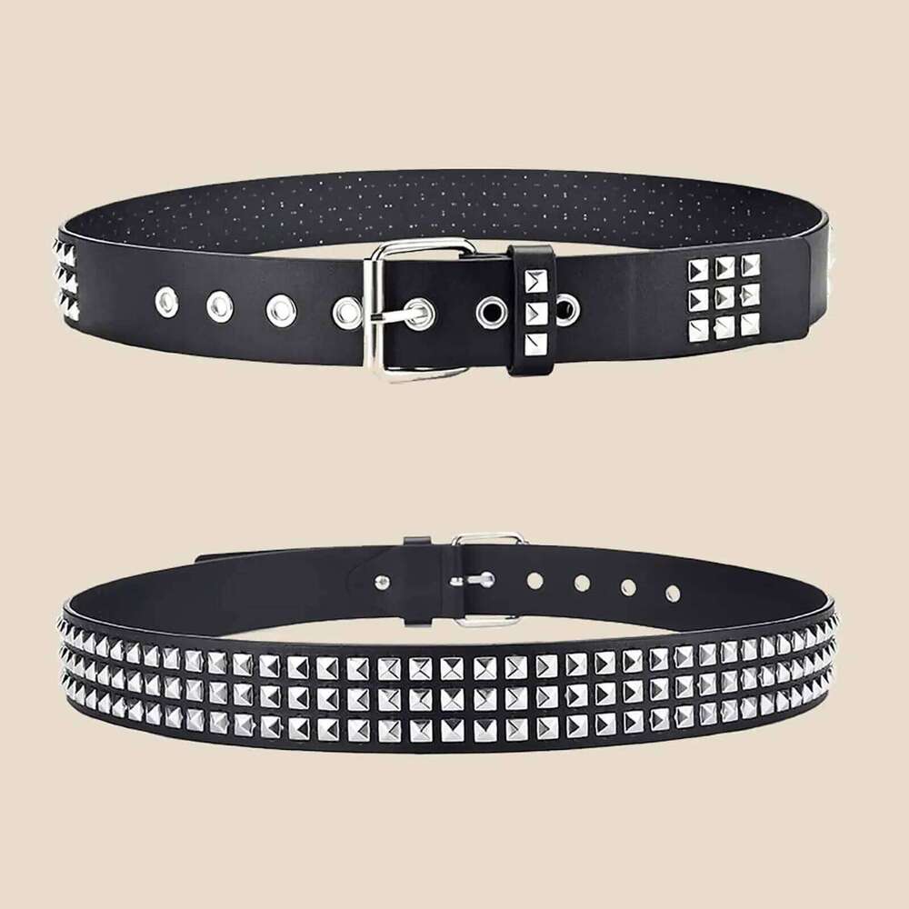 Fashion New Square Bead Rivet Metal Pyramid Men and Women Punk Hardware Jeans Y2K Designer Women's Belt Y260225