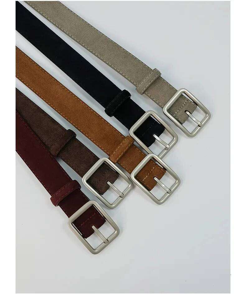Fashion Suede Cowhide Womens Belts Genuine Leather 2.8cm Wide Metal Buckle Women Belt Matched Dress Jeans Skinny Girdle Y260225