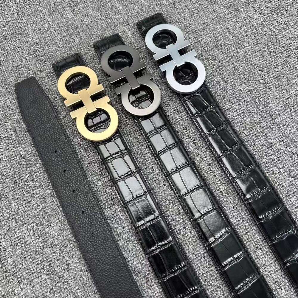 Luxury Belt For Men, Genuine Leather Business Style, Crocodile Pattern Top Layer Cowhide Smooth Buckle Belt,