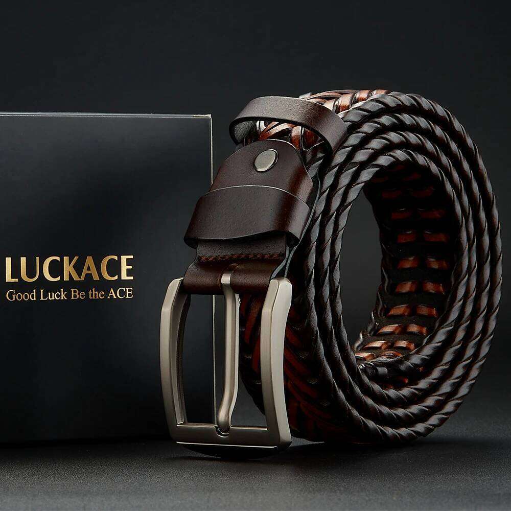 LUCKACE Genuine Leather Casual Men's Trendy Golf Belts Knitted Belt With Alloy Buckle Best Gift Choice for Boyfriend/Husban Y260225