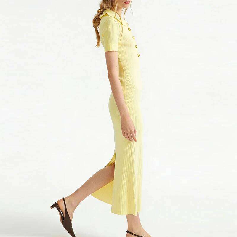 Women Peter Pan Collar Short Sleeved Summer New 2026 Button Slim Fit Commuting A-line Casual High Waist Solid Dress XJ260225