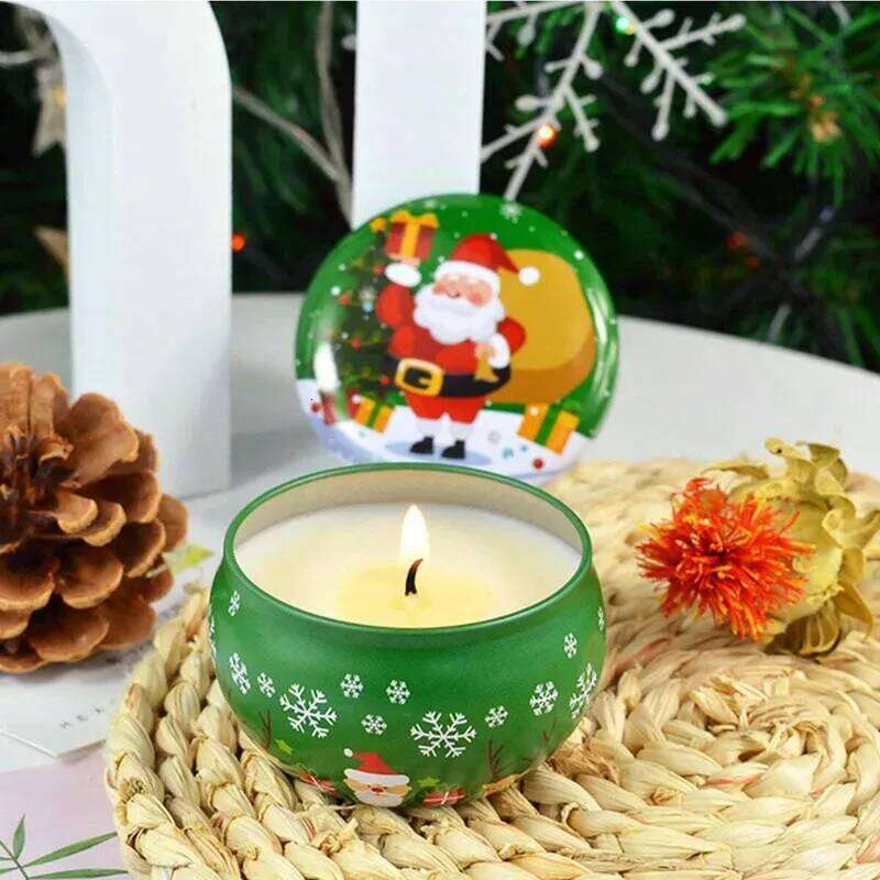 1/2PCS Christmas Atmosphere Santa Claus Tin Box Plant Formula Aroma Candles Suitable for Bedroom and Living Room H260225