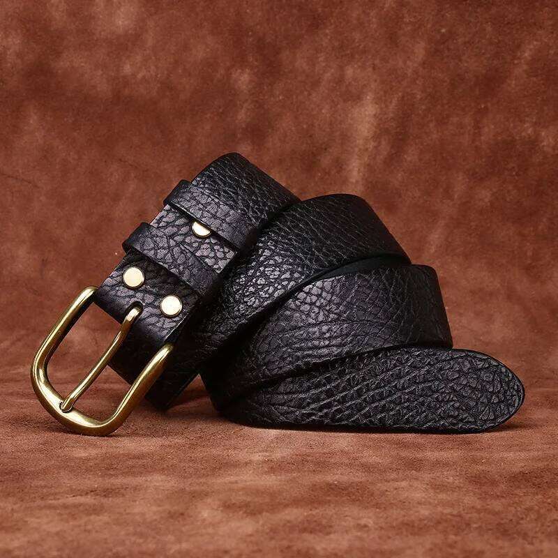 3.8CM Pure Thick Cowhide High Quality Genuine Leather Belts for Men Brand Strap Male Brass Buckle Business Jeans Cowboy Cintos Y260225