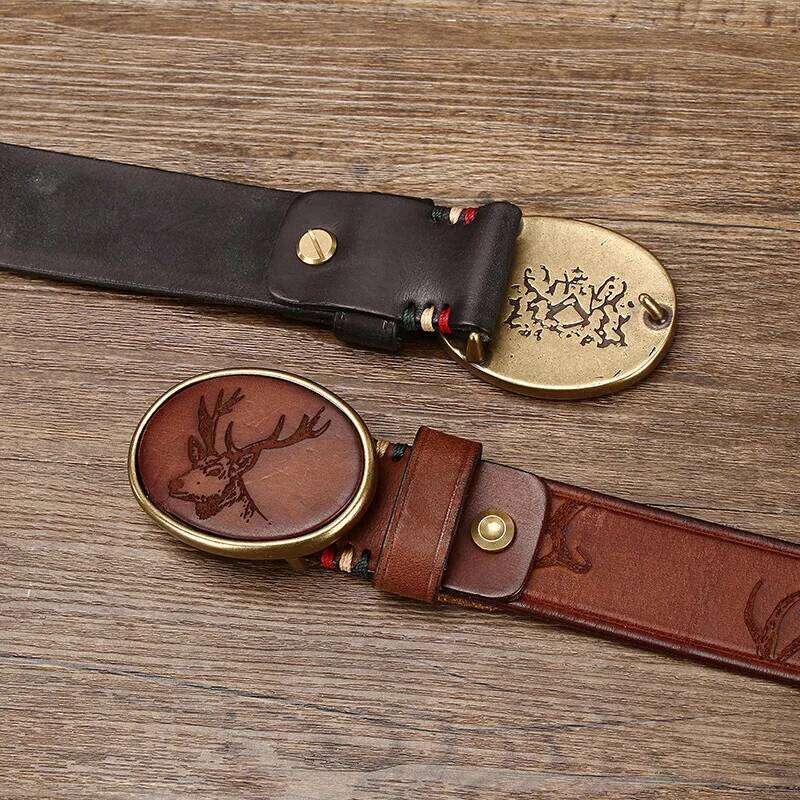 3.8CM Pure Cowhide High Quality Genuine Leather Belts for Men Brand Strap Male Brass Smooth Buckle Jeans Cowboy Cintos Luxury Y260225