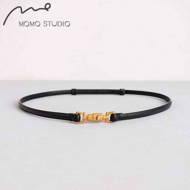 Fashion Bullet shaped buckle thin belt Women Skinny Leather Belt Dress Adjustable with Retro Gold Buckle for Jeans Y260225