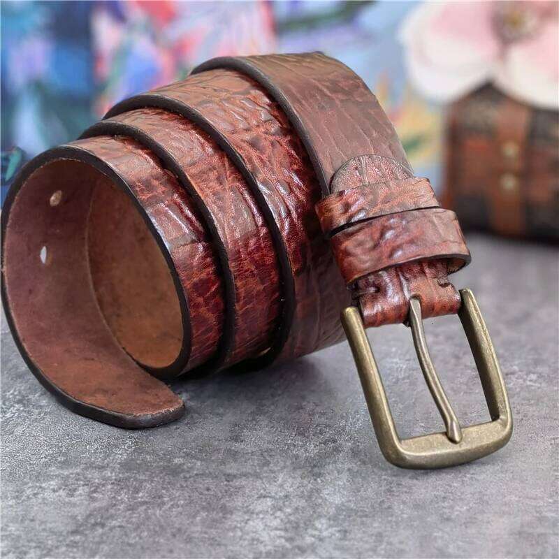 Retro Brass Buckle Top Thick Men Genuine Leather Cowboy Jeans Men's Wide Ceinture Homme Waist Belt Male MBT0609 Y260225