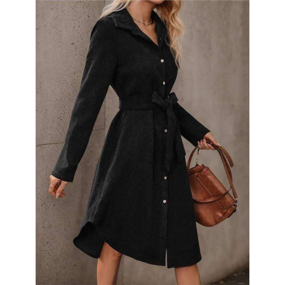 Autumn Winter Corduroy Shirts Women Casual Irregular Fashion Long Sleeve Ladies Dresses Korean Style Woman Midi Dress XJ260225