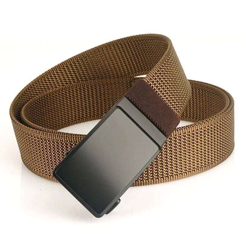 2024 Automatic Buckle Canvas Belt Men's 3.8CM Toothless Non-porous Thickened Stair Pattern Simple Nylon Belts for Women and Men Y260225