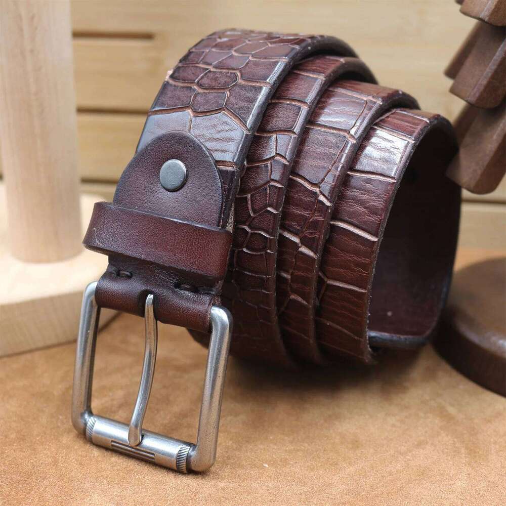 3.8CM New Style Men Italian Thickened Pure Cowhide Crocodile Pattern Genuine Leather Belt Male Retro Versatile Jeans Strap Belts Y260225