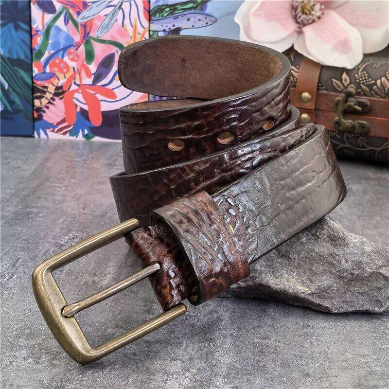Retro Brass Buckle Top Thick Men Genuine Leather Cowboy Jeans Men's Wide Ceinture Homme Waist Belt Male MBT0609 Y260225