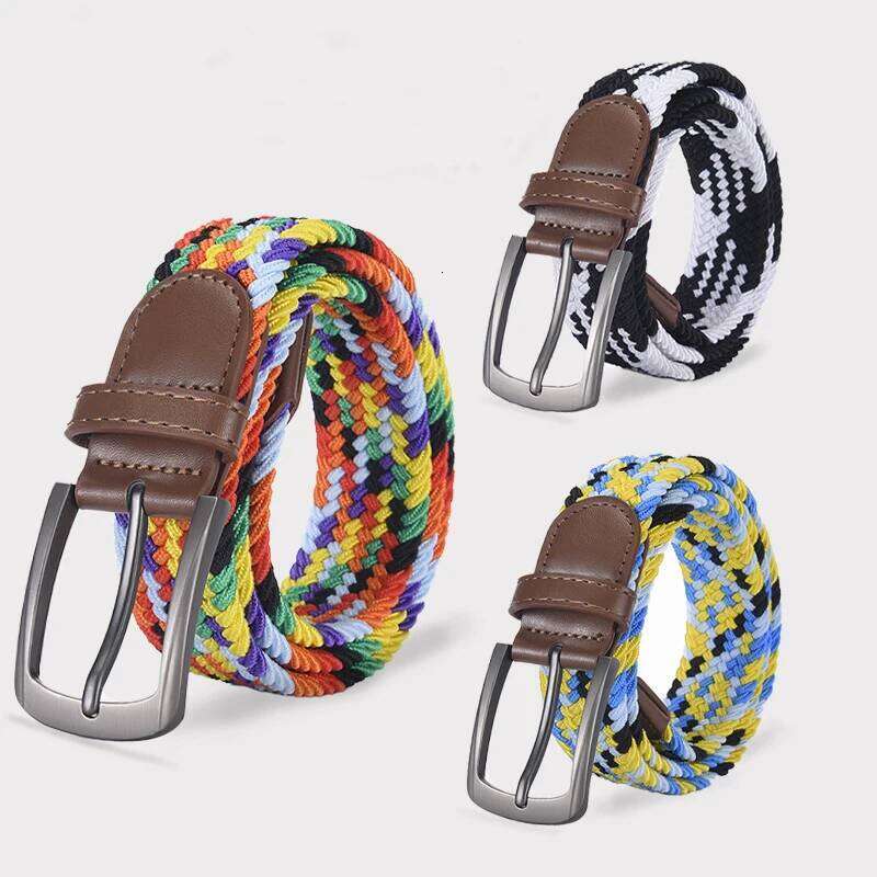 Colored Woven Elastic Belt With Shorts Casual Pants Fashionable Men Women Universal Waist Accessories Wholesale Direct Sales Y260225