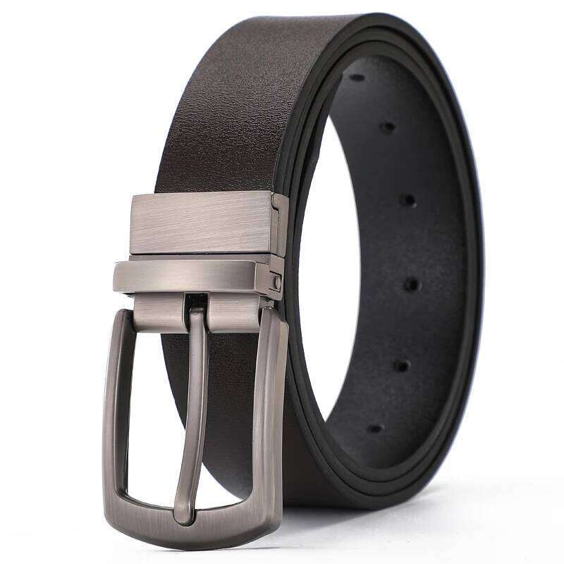 1 double-sided leather belt-2 style belt with irregular pattern, rotary alloy buckle, suitable for business dress pants and casu Y260225