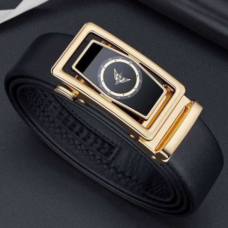 Men's leather 2024 new automatic business cowhide high-grade fashion trouser belt gift dad gold buckle Y260225