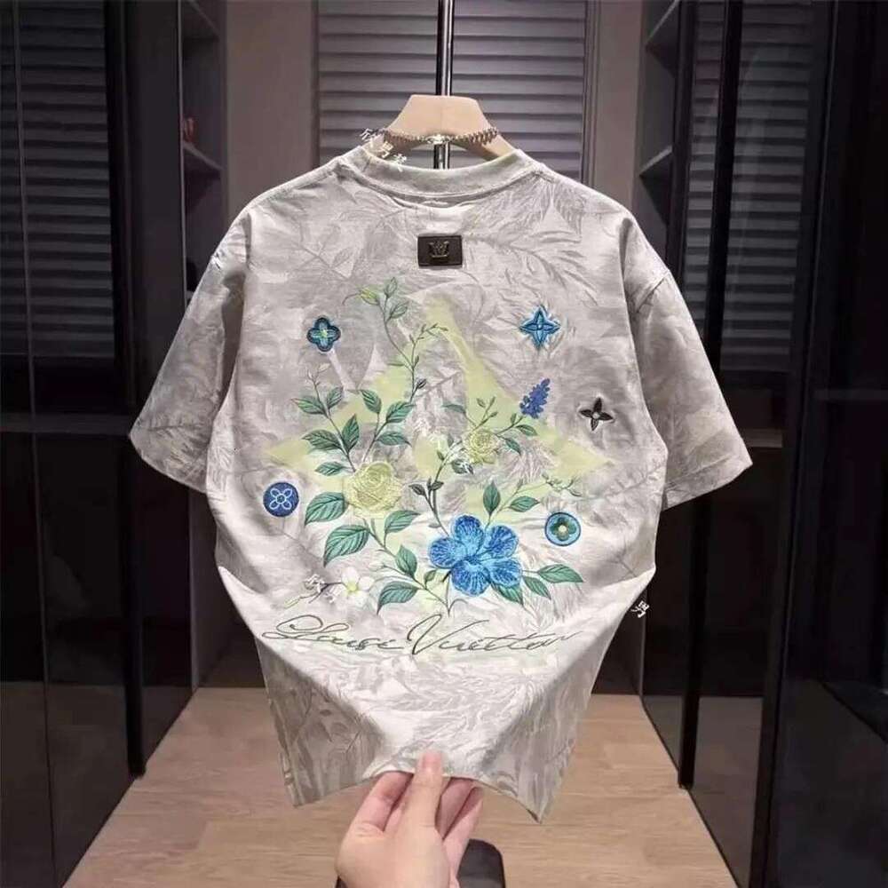 Summer Old Money Style Plant And Floral Foam Print Top, Casual Fashion Trendy Brand Men's Short-Sleeve High-End T-Shirt
