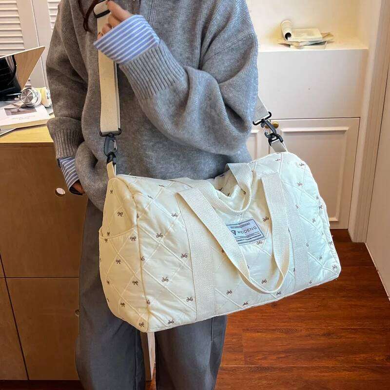 Bow Large Capacity Waterproof Tote Handbag Travel Duffle Women Yoga Fitness Sport Bags with Shoe Compartment Y260225