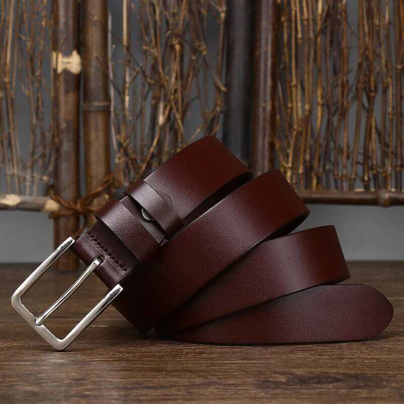 3.3CM Wide Genuine Leather Belt for Men Stainless Steel Buckle Premium Cowhide Classic Smooth Surface Business Formal Dress Y260225