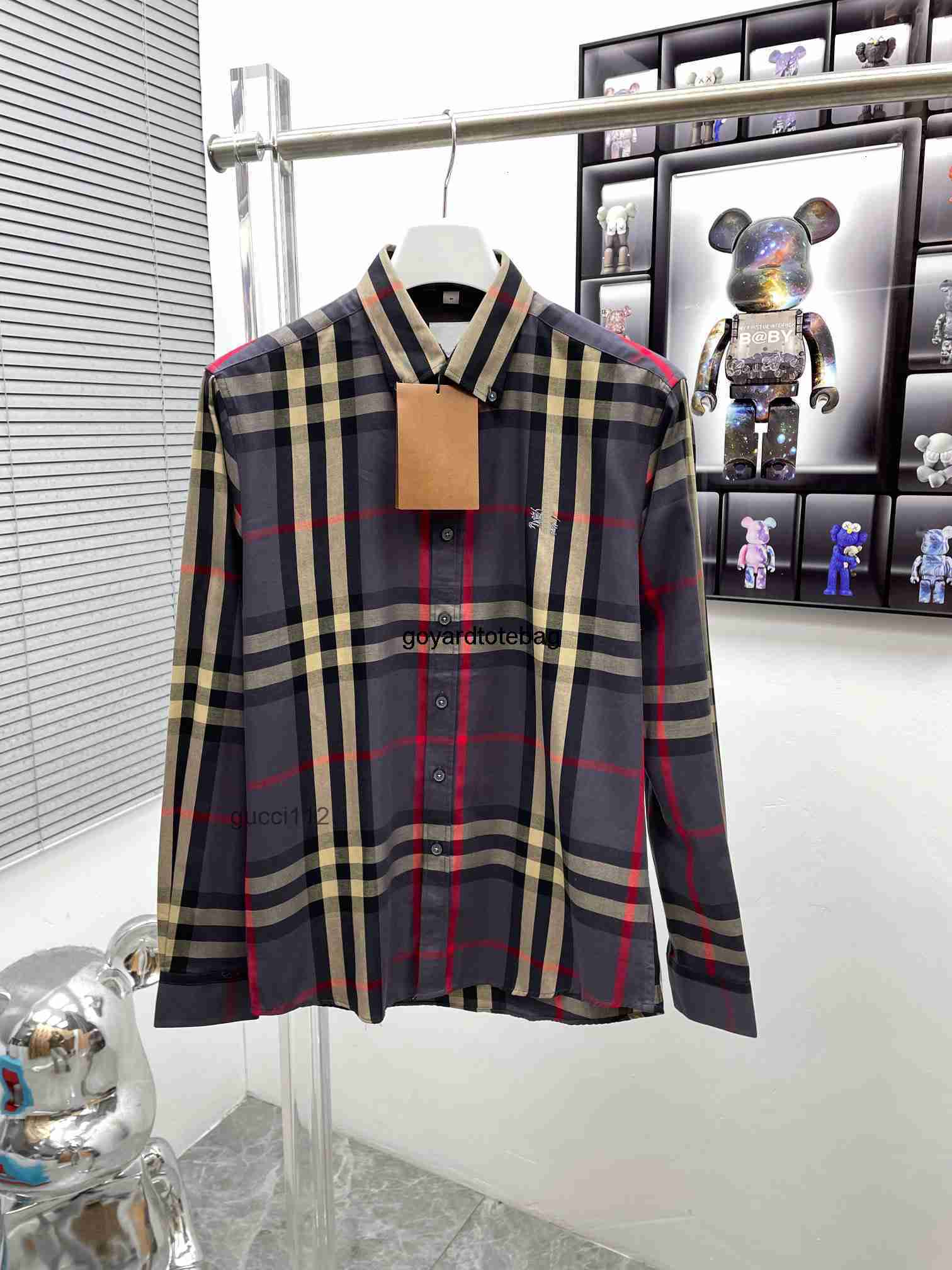 B Mens button up shirt Long sleeved Shirts Top quality Embroidery blouse stripe Slim Fit Casual clothing Longs Burberrys2 burberries KNC7 33UY