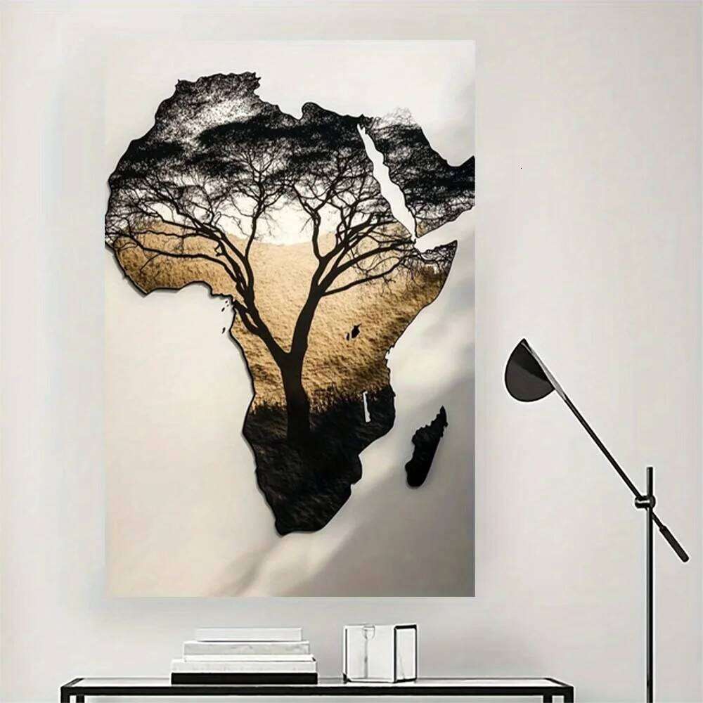Framless African Tree Wall Art - Unique Silhouette Design with Elephant & Giraffe, Ideal for Living Room, Bedroom, or Cafe Decor 26H0225 - view 5