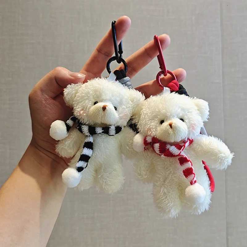 Cute Red Bag Bear Knot Rope Keychain Pink Blue Paired Bears Plush Doll Car Key Chain Christmas Scarf Bear Backpack Key Chain H260225