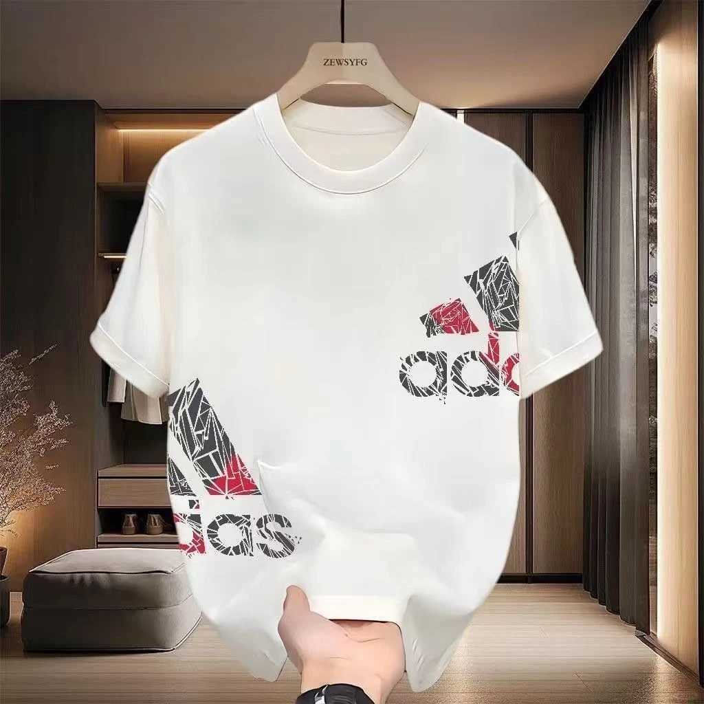 T-Shirt, Geometric Shatter Print Design, Heavyweight Combed Cotton Relaxed Drop-Shoulder Crew Neck for Casual Street StyleT260225