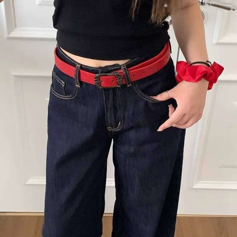 2025 Butterfly Niche Red Popular Women's Hot Selling New PU Leather Belt Simple and Versatile Jeans Decoration Y260225