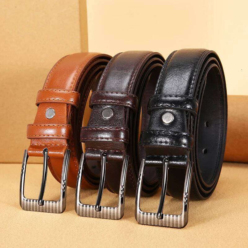 Authentic Luxury Men's Leather Jeans women and Belt with pin bkucle Durable Stitching fashion Business belts for men Y260225