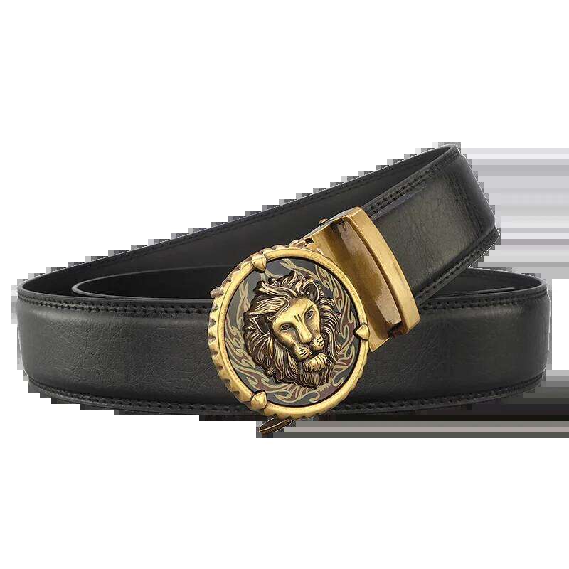 Designers Retro Lion Casual Betls Men Automatic Buckle Luxury Famous Brand Fashion Genuine Leather Gray Younth Ceinture Homme Y260225
