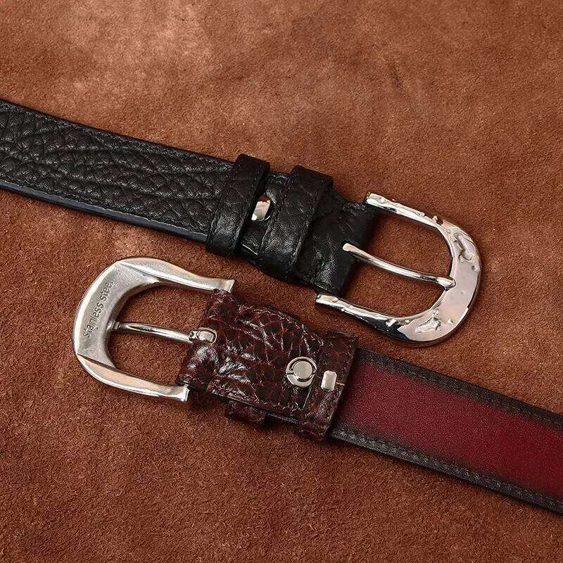 3.8cm Pure Cowskin Men Belt High Quality Genuine Leather Stainless Steel Buckle Strap Male Jeans Luxury Designer Belts for Man Y260225