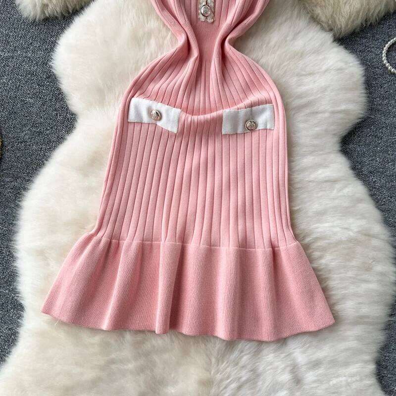 Elegant Knitted Slim Fit Summer Clothing Women Short Sleeve V-Neck Bodycon Midi Dresses OL Style Knitting Dress Robe Femme XJ260225