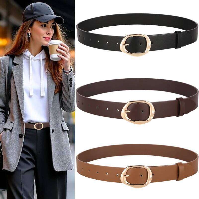 Women's Fashion Wide PU Leather 3.3cm with Metal Geometric Pin Buckle Retro Style Waist Belt for Jeans Pants and Skirts Y260225