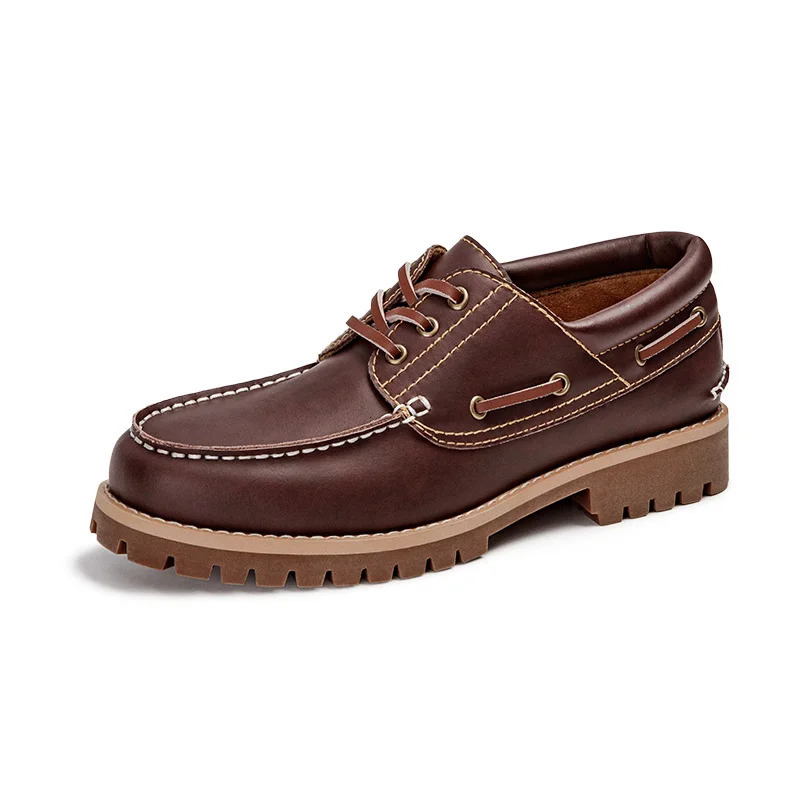 Maden Mens Vintage Split Leather Boat Shoes Lace-up Round Toe Derby Shoes Low Top Boots British Style Classic Work Dress Shoes 260130 - view 7