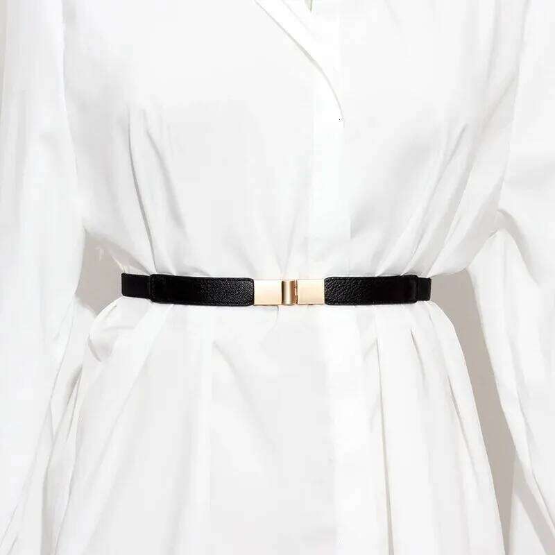 Women's Skinny For Adjustable Thin Waist Dress With Vintage Golden Buckle PU Leather Lady Belt Y260225