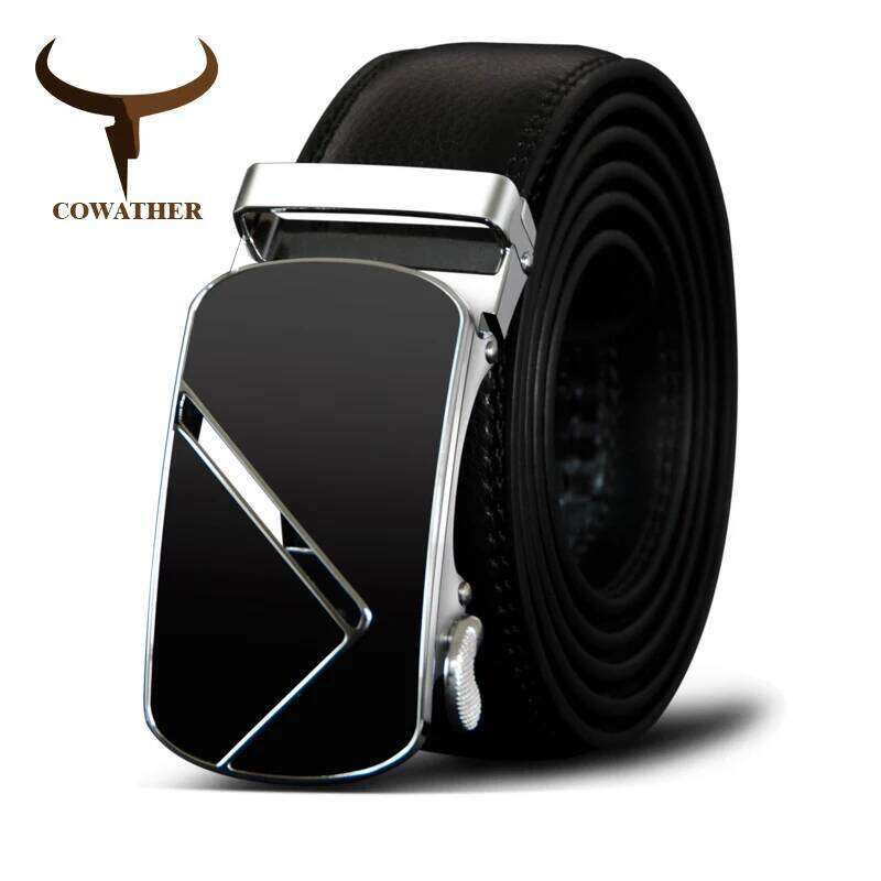 COWATHER Metal Cow Genuine Men's Belt Cowhide Belts for Men Automatic Buckle Male Strap Fashion Leather Straps Y260225