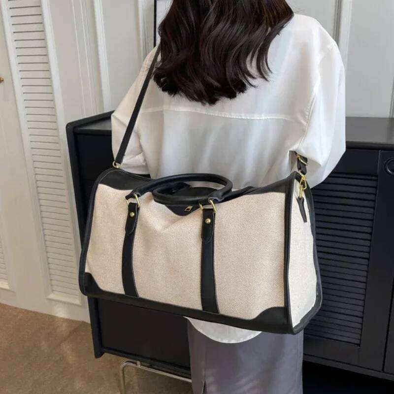 Women Travel Storage Handbag Vintage Fitness Luggage Single Shoulder Crossbody Large Nylon PU Leather Bag 2024 Handbags Y260225