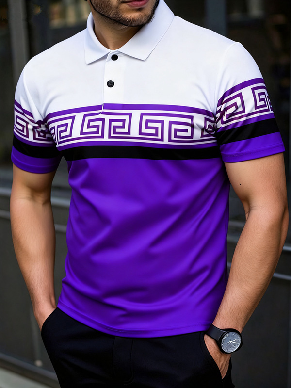 2026 New Model Designer Casual Men's Polo Shirt With Lapel Design 3D Color Block Patchwork Short-sleeved T-shirt Slim-fit Men's Polo Shirt