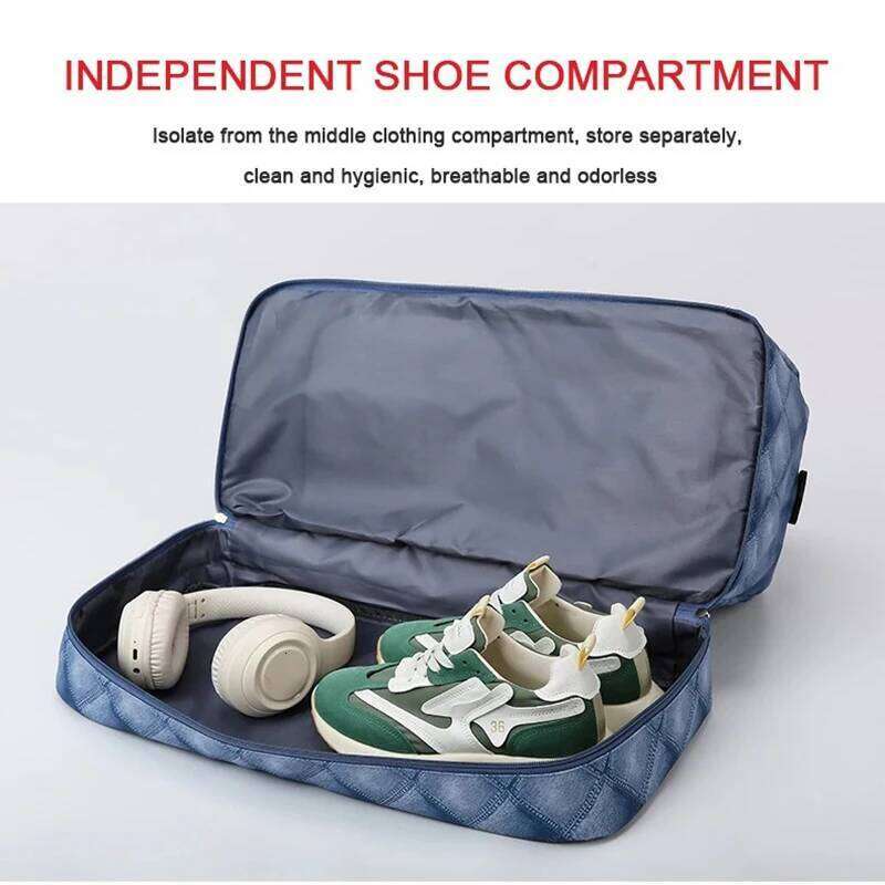 Fashion Denim Grid Shaped Travel Large Capacity, with Independent Shoe Compartment, Storage Handbag, Fitness Yoga Bag, Etc Y260225