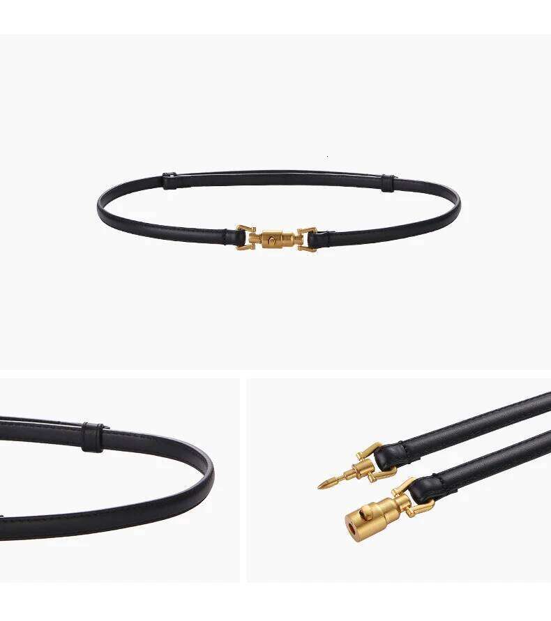 Fashion Bullet shaped buckle thin belt Women Skinny Leather Belt Dress Adjustable with Retro Gold Buckle for Jeans Y260225
