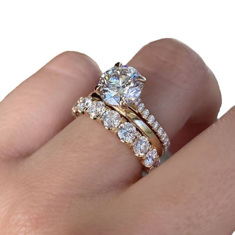3-piece Ring Set For Women 5-prong Setting Anniversary Celebration Jewelry Elegant Statement Rings Shine Your Beauty