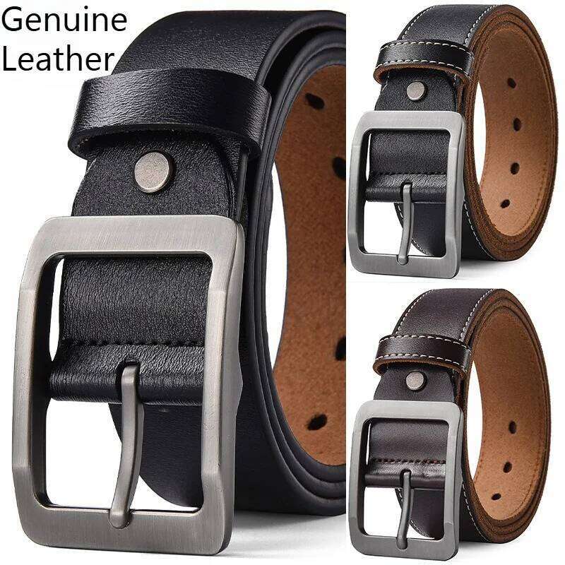 High Quality Pin Buckle Wais Straps Men's 105-140 150 160 170cm Plus Size Genuine Leather Belt Jeans Cowskin Casual Waistband Y260225