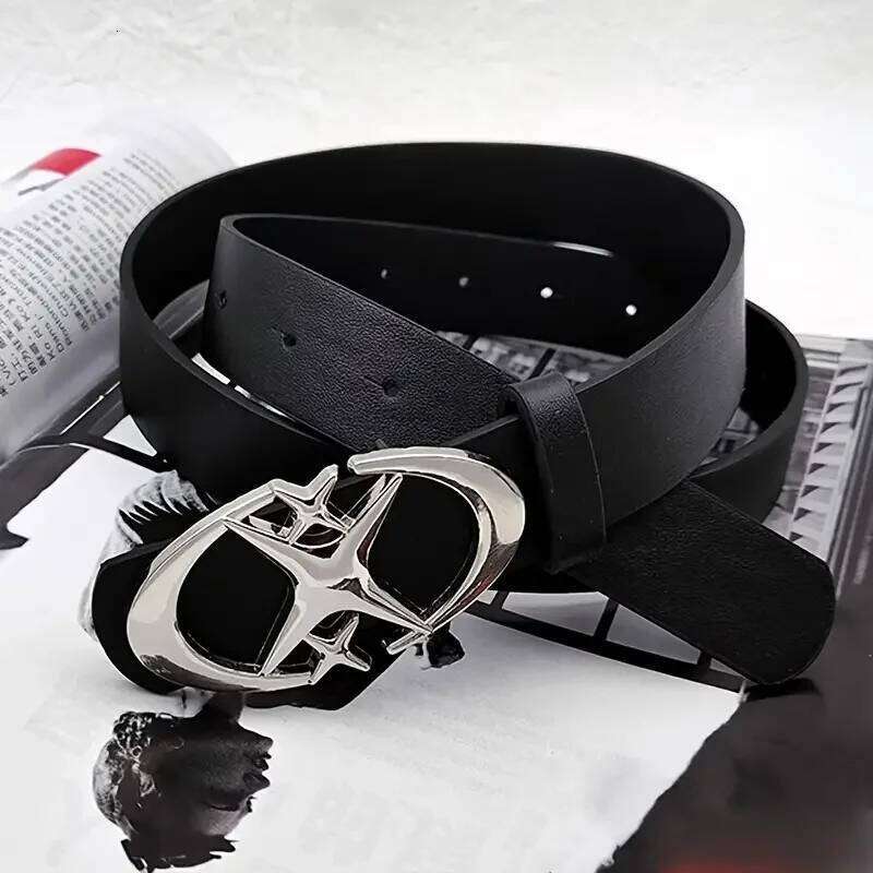 Oval-shaped Double Crescent Moon Cross Star Buckle Belt, Durable, Simple Universal Gift for Both Men and Women Y260225