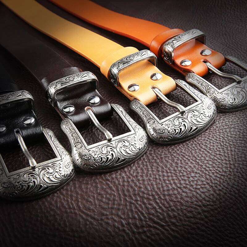 Genuine Leather Men's High Quality Tangcao Three-Piece Silver Plated Belt Buckl Full-Grain Leathere Pin Buckle Belts Y260225