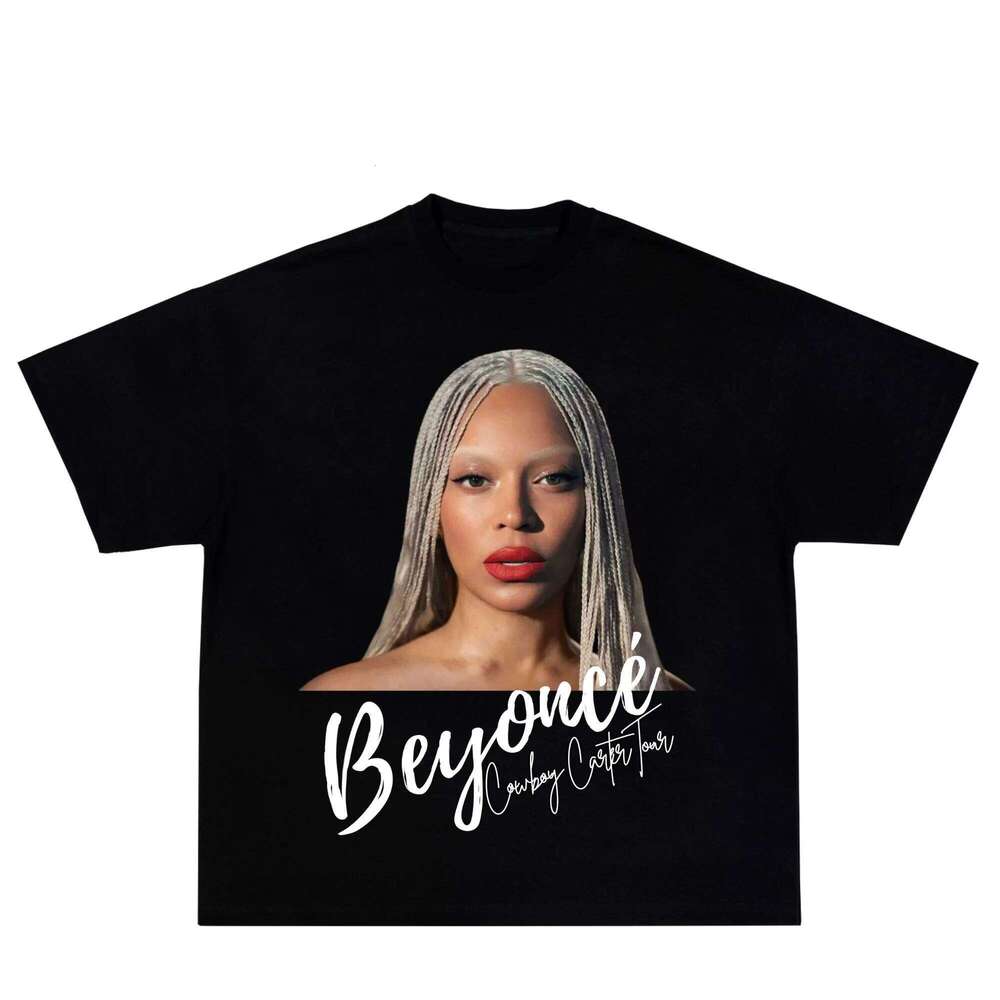 American Singer Tees Beyonce Face Boxy Graphic Print Vintage T-Shirts Hot Oversized Y2K New Streetwear for Men Women C260225 - view 3