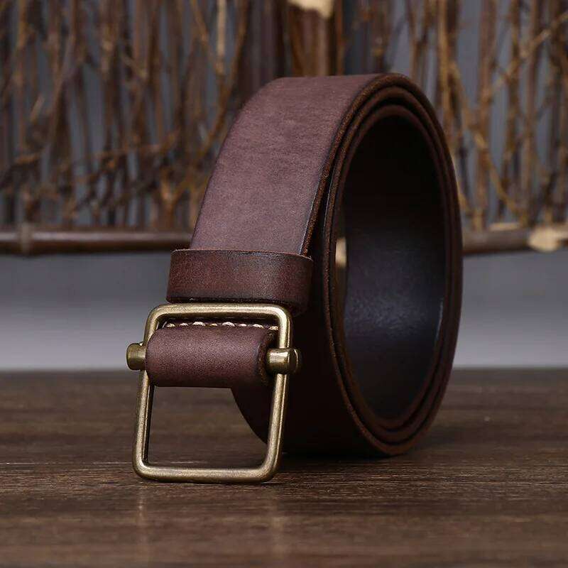New Men's Non Perforated Genuine Leather Belt Male Smooth Buckle Head Layer Cowhide Retro Simple Versatile Cowboy Belts Y260225