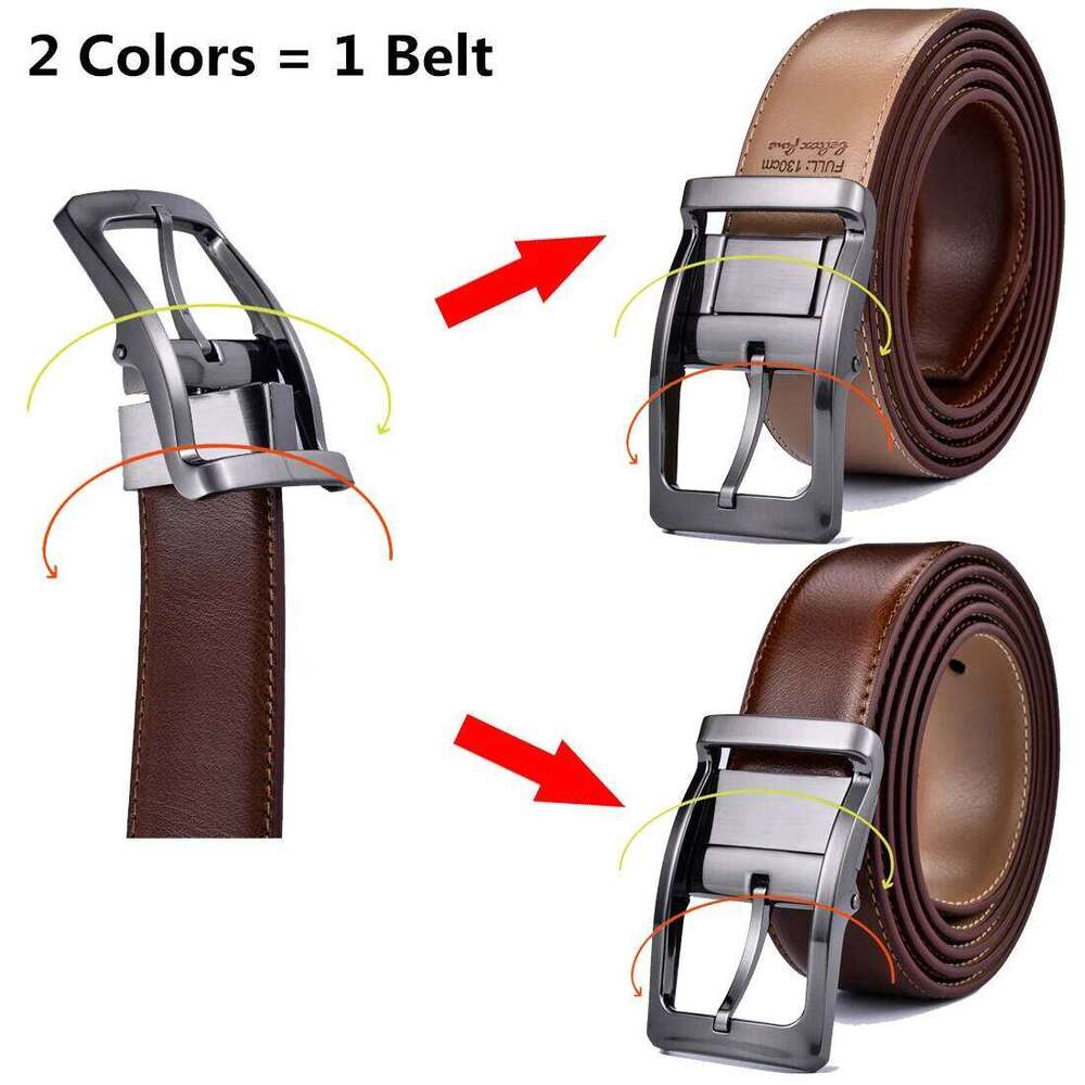 1Pcs Men's Reversible Classic Dress Belt Leather Rotating Buckle Two In One Y260225