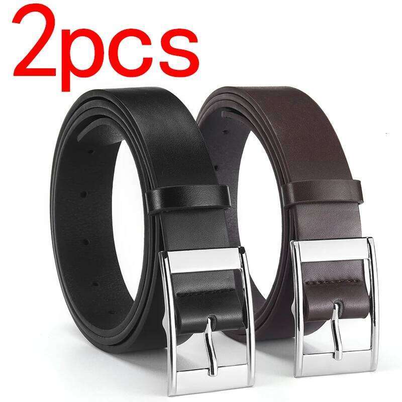 2pcs New Men's Silver Square Buckle Waist Belt, Casual Fashionable, Exquisite And Durable, Suitable For Pairing With Jeans Y260225