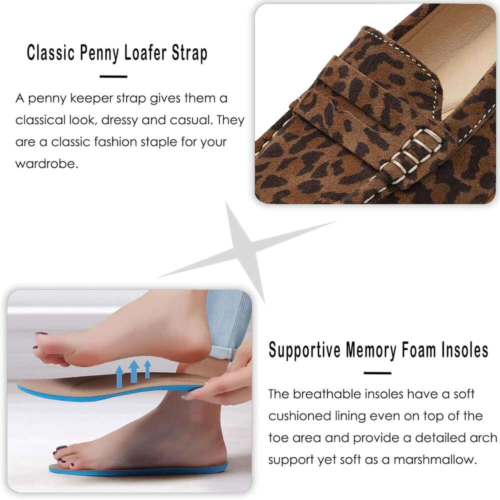 Comfortable Lightweight Suede Leather Loafers Slip Cute Casual Dress Work Office Flats Everyday Walkig Shoes For