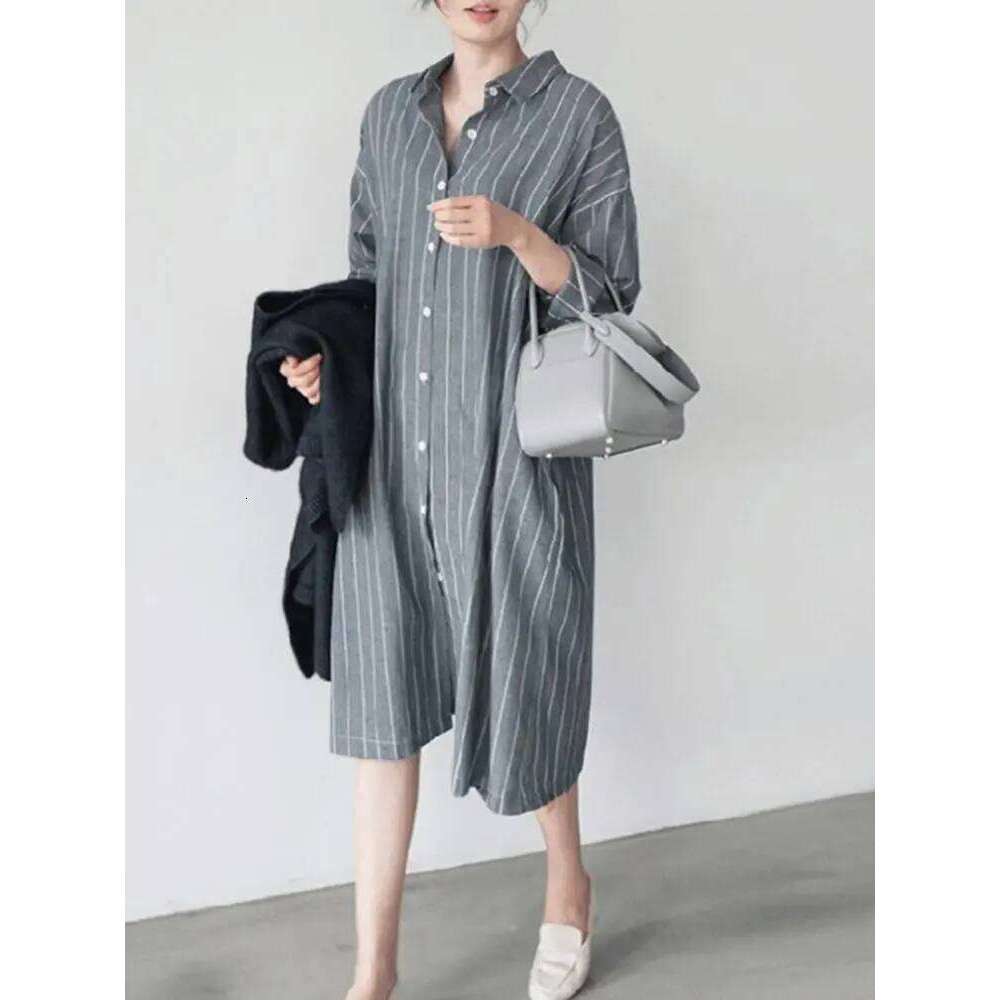 Autumn ZANZEA Elegant Shirt Dress Women Lapel Neck Long Sleeve Stripe Sundress Work Vestidos Robe Femme Holiday Kaftan XJ260225