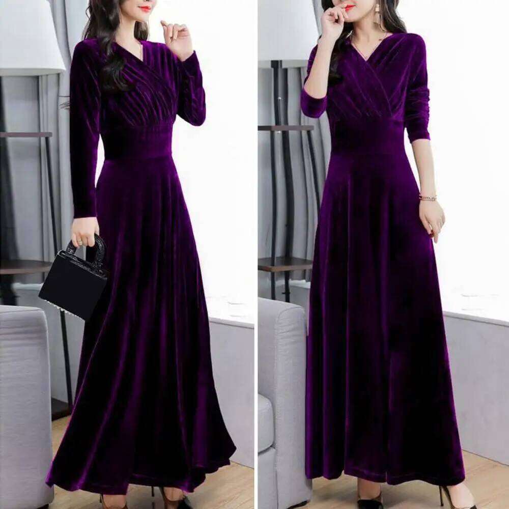 Ladies Loose Casual Solid Color Velvet Women O Collar Long Sleeved Midi Autumn Winter Party Luxury Dress Vestidos XJ260225