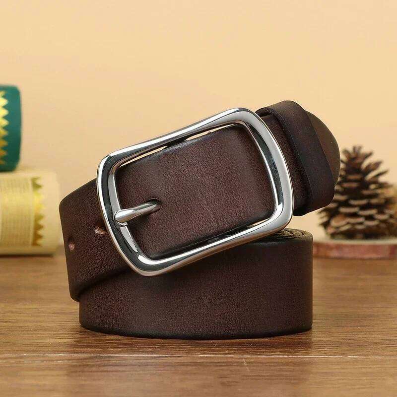 3.8CM Pure Cowhide High Quality Genuine Leather Belts for Men Brand Strap Male Stainless Steel Buckle Business Jeans Cowboy Y260225